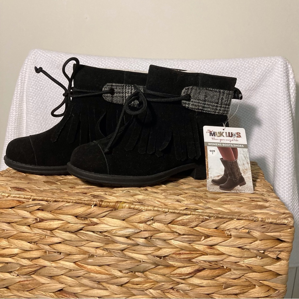 Muk Luks Black Fringe Ankle Boots